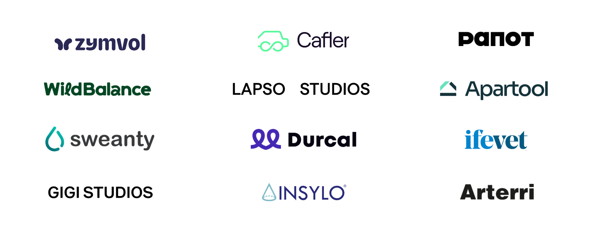 Clientes de NARA: Zymvol, Cafler, PanOT, WildBalance, Lapso Studios, Apartool, Sweanty, Durcal, Ifevet, GIGI Studios, Insylo y Arterri
